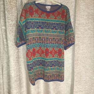Batya Vintage Sweater Red Blue Gold Size L